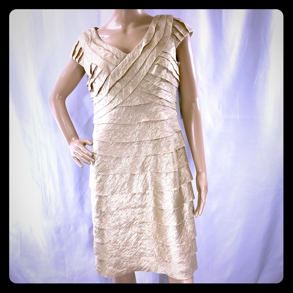 London Times Gold Tiered Formal Above Knee Dress
